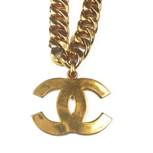 CHANEL Iconic Vintage 1990s Gold Logo Pendant RARE Chain Necklace Coco Chanel