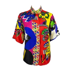 GIANNI VERSACE 1991 Vogue Short Sleeve Shirt Iconic Blouse Couture Top