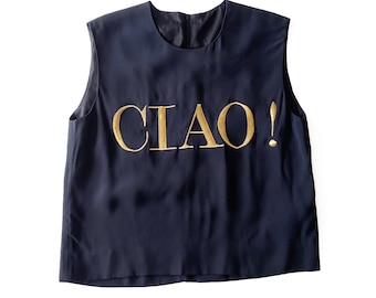 MOSCHINO Ciao! 1990s Gold Embroidered Logo Top Blouse
