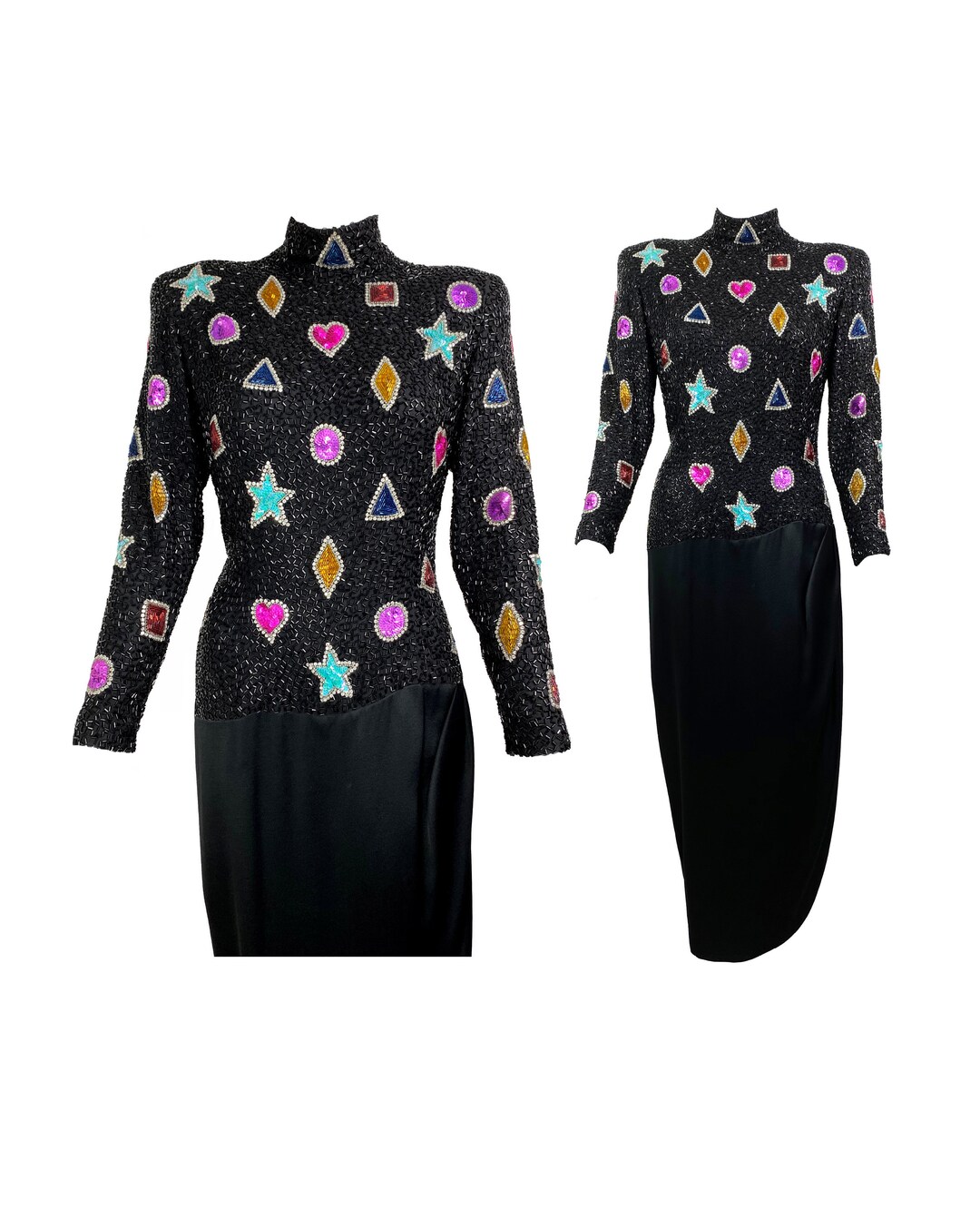 BOB MACKIE Vintage vestido con cuentas 1980s cristal lentejuela