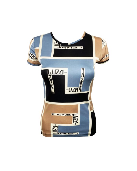 FENDI Vintage Monogram Logo Print Tee FF Top T-Shi
