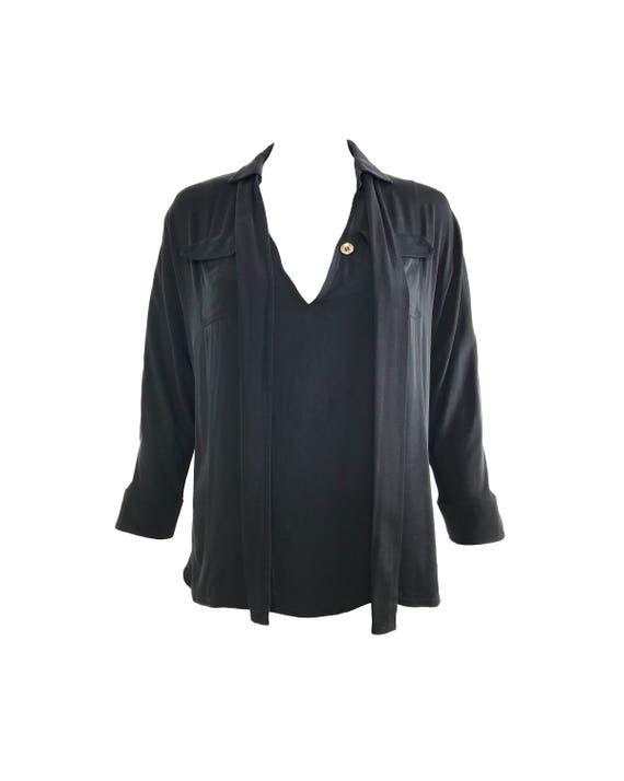 GUCCI Vintage Black Silk Pussy-Bow Neck Tie Blouse