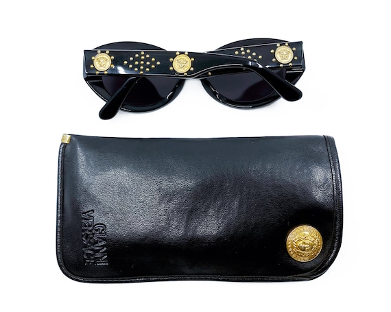 GIANNI VERSACE 1990s Black Studded Sunglasses ova… - image 7