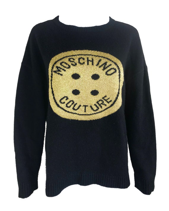 MOSCHINO Vintage 1990s Gold Logo Knit Sweater Mos… - image 2
