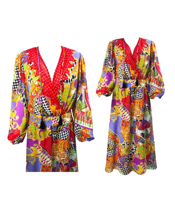 DIANE FREIS Vintage 1980s Red and Colourful Print… - image 1