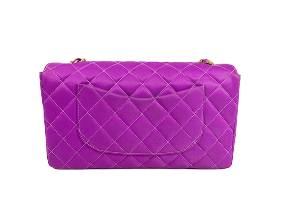 CHANEL Vintage Purple Quilted Flap Bag Purple Nylon Logo 