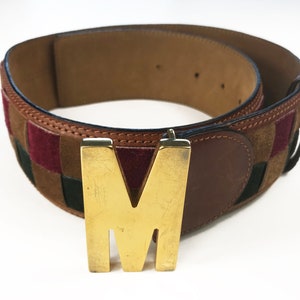 MOSCHINO Vintage 90s Logo M Monogram Brown Suede Belt Lattice Design sz IT 38 image 5