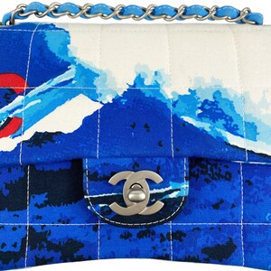 CHANEL Vintage Surf Bag Logo Print Quilted Canvas Flap Handbag image 6