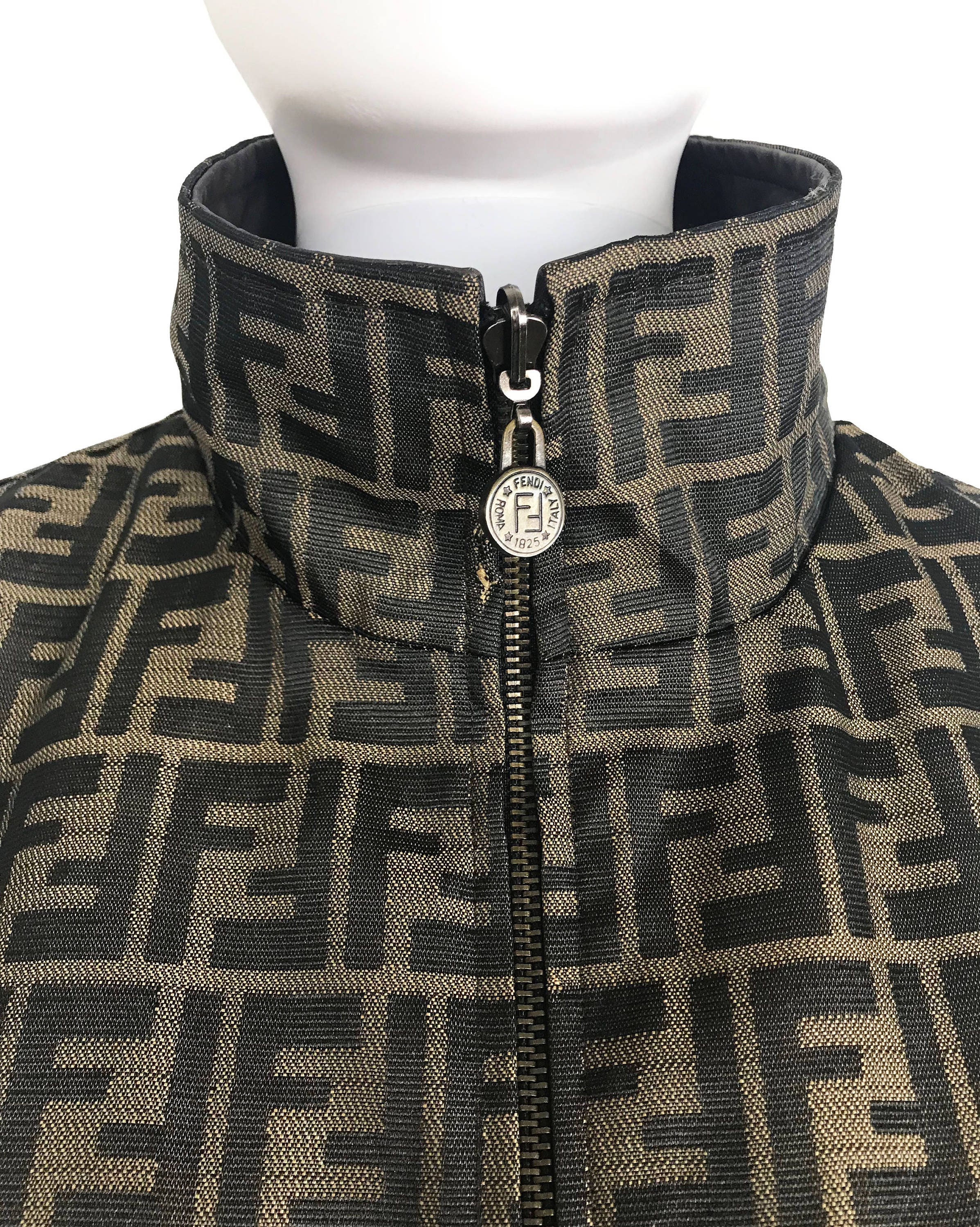 FENDI Zucca Coat Monogram FF Logo Print Vintage Reversible Zip