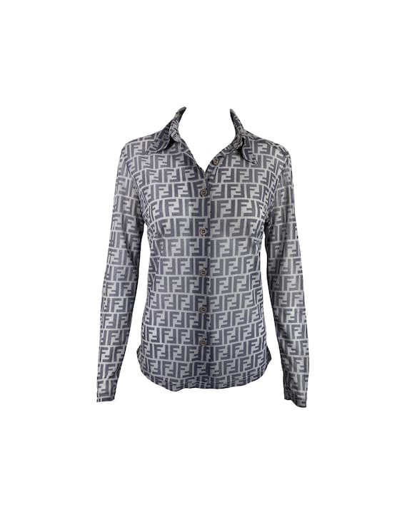 FENDI Vintage Zucca Print Shirt Mesh Monogram Prin