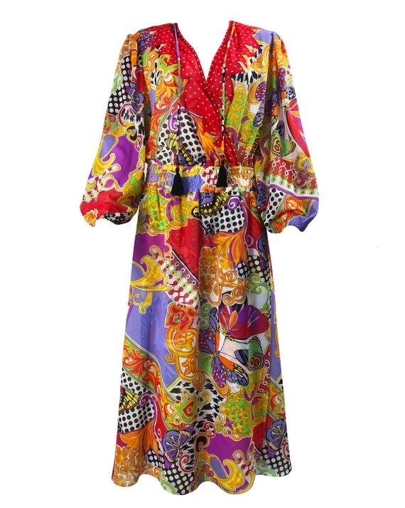 DIANE FREIS Vintage 1980s Red and Colourful Print… - image 2