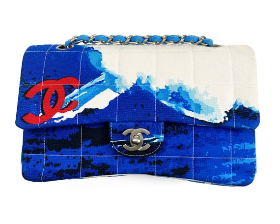 CHANEL Vintage Surf Bag Logo Print Quilted Canvas Flap Handbag 