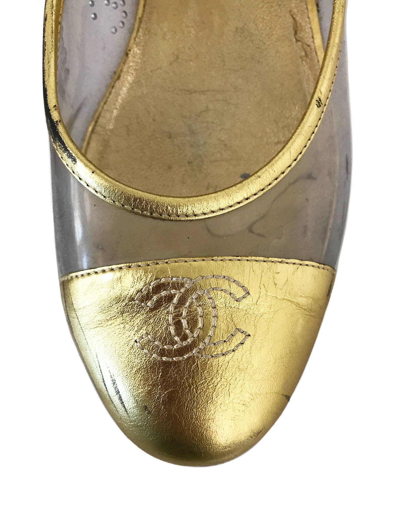 chanel vintage gold clear ballet flats perspex slipper sz 38.5 shoes chanel vintage gold clear ballet flats perspex slipper sz 38.5 shoes