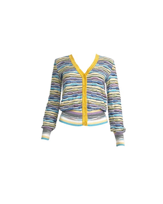 MISSONI Vintage Stripe Knit Cardigan Top Button Front Zigzag MISSONI Vintage Stripe Knit Cardigan Top Button Front Zigzag
