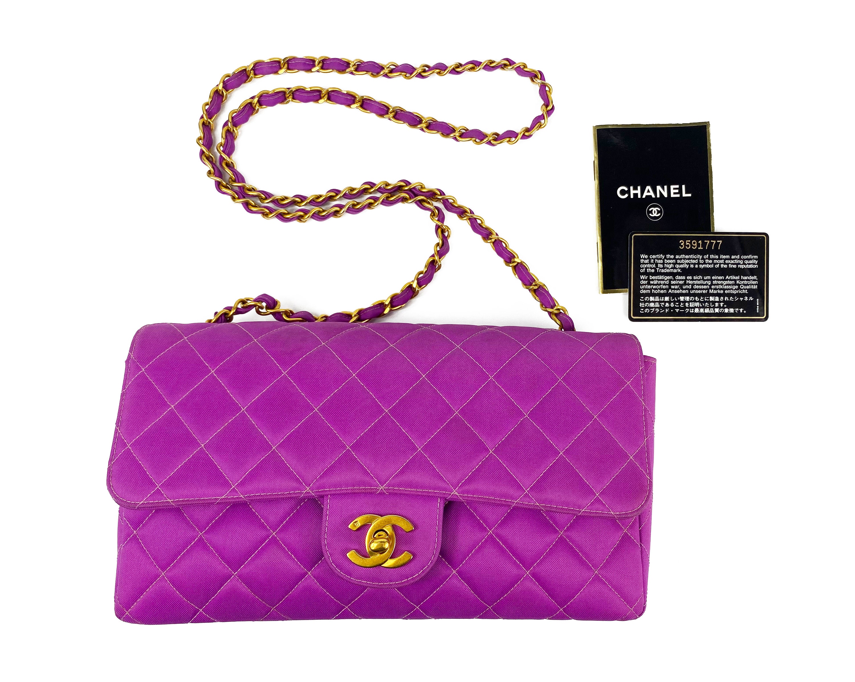 CHANEL Vintage Purple Quilted Flap Bag Purple Nylon Logo 