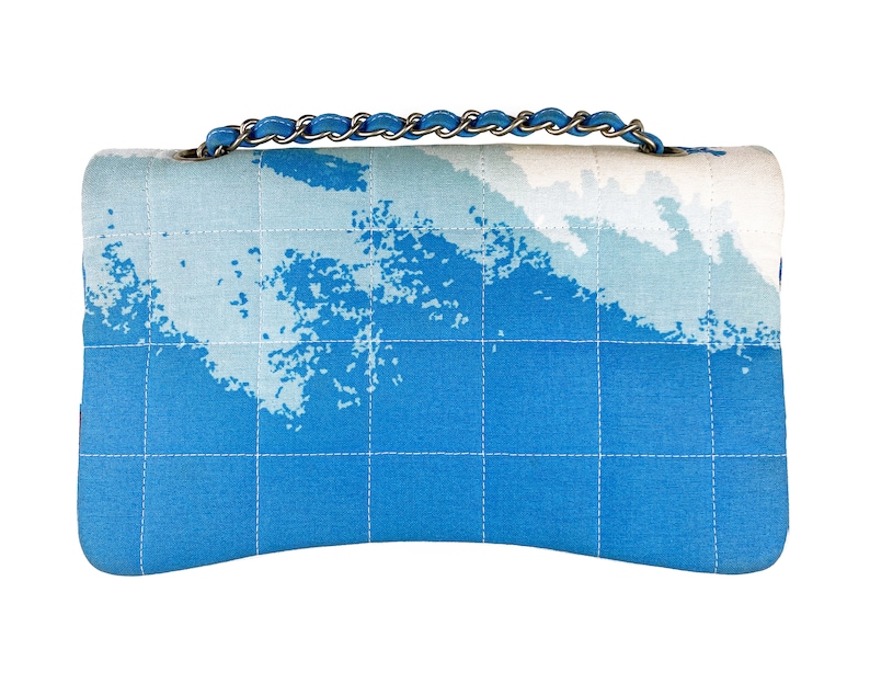 CHANEL Vintage Surf Bag Logo Print Quilted Canvas Flap Handbag image 5