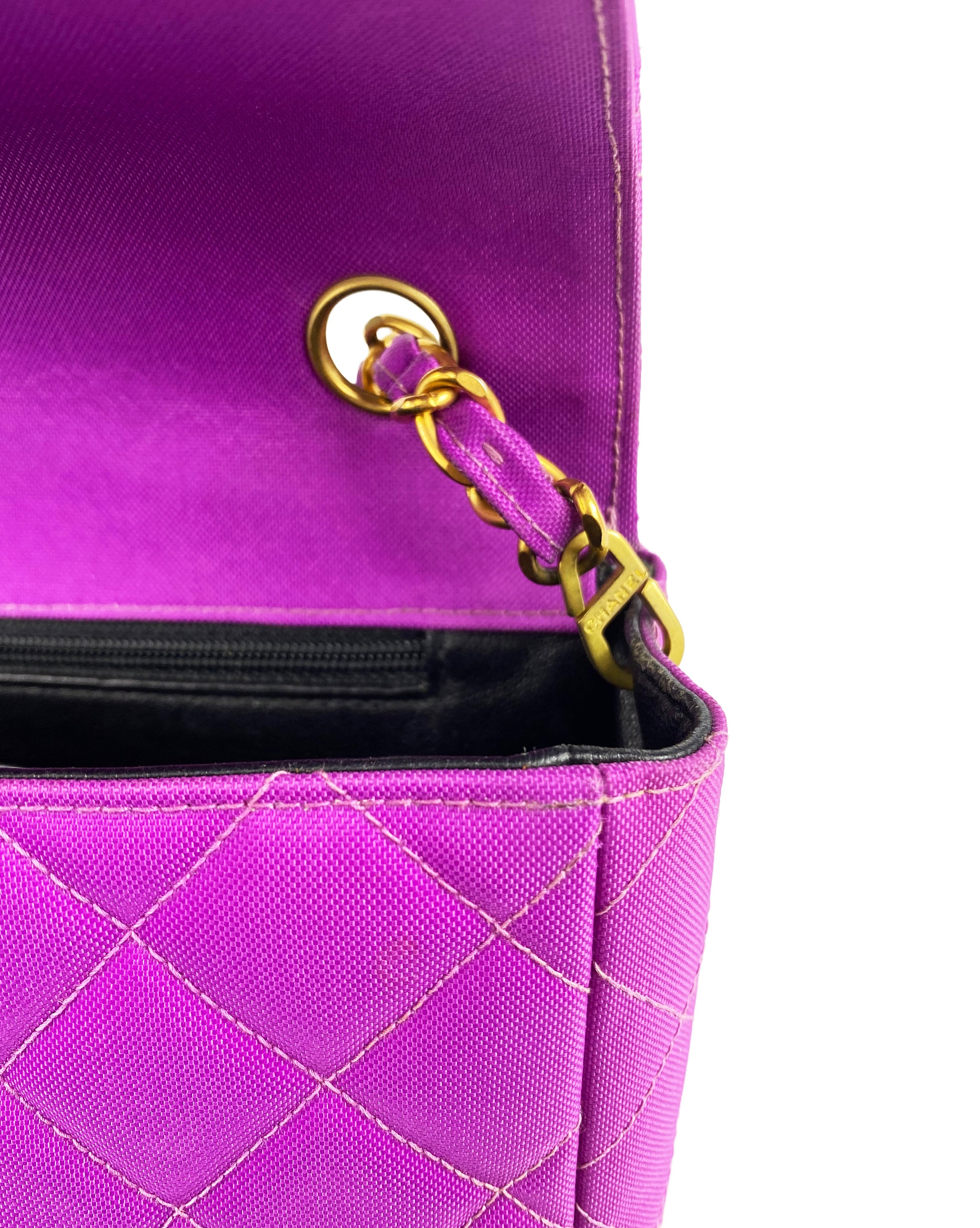 CHANEL Vintage Purple Quilted Flap Bag Purple Nylon Logo 