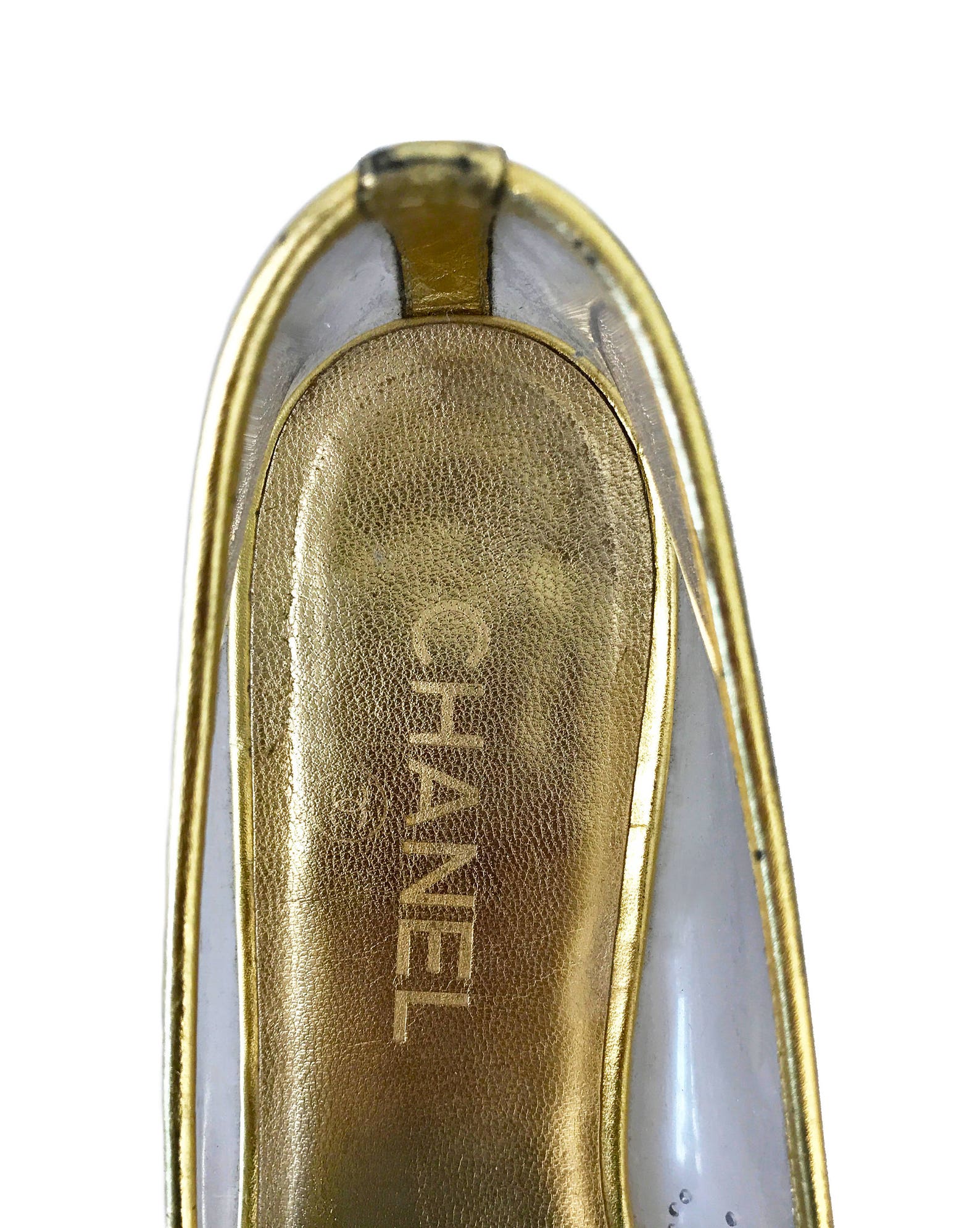chanel vintage gold clear ballet flats perspex slipper sz 38.5 shoes chanel vintage gold clear ballet flats perspex slipper sz 38.5 shoes