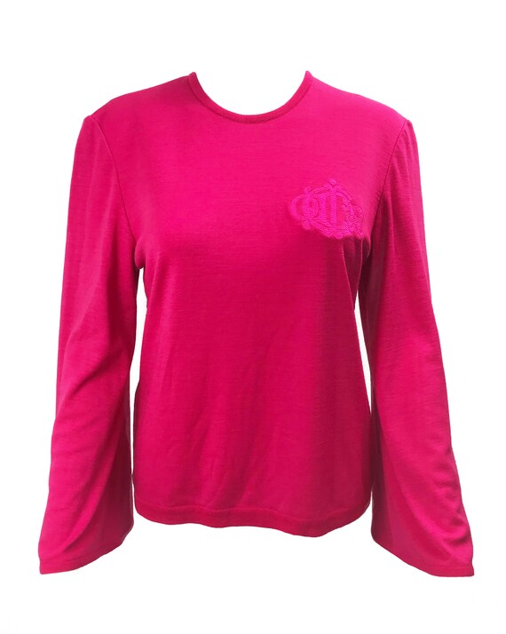 CHRISTIAN DIOR Vintage Logo Monogram Embroidered Knit Top 1980s Hot Pink Sweater Etsy Canada
