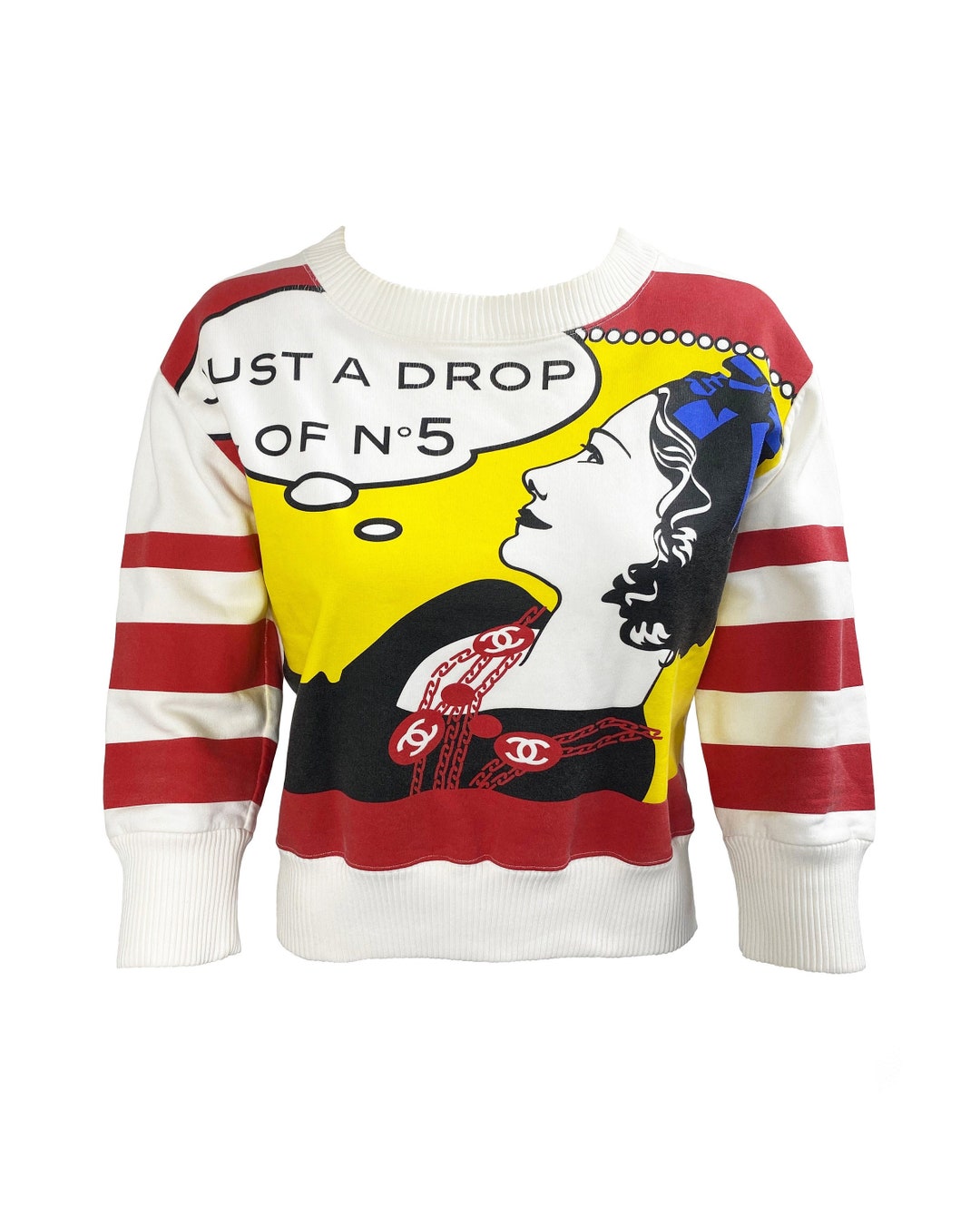 $3,400 CHANEL 23P Black & White Striped Cashmere CC SWEATER