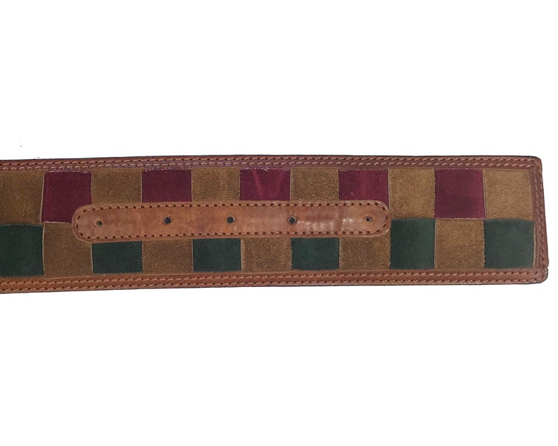 MOSCHINO Vintage 90s Logo M Monogram Brown Suede Belt Lattice Design sz IT 38 image 7