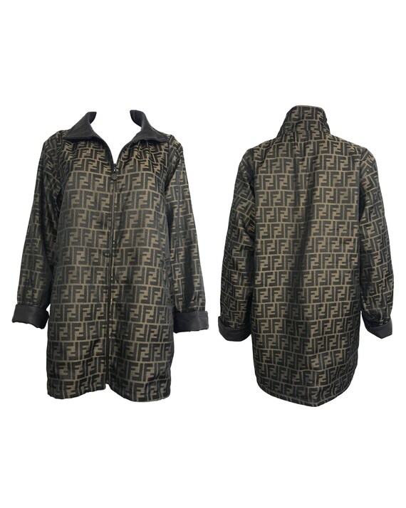 FENDI Zucca Coat Monogram FF Logo Print Vintage Reversible Zip