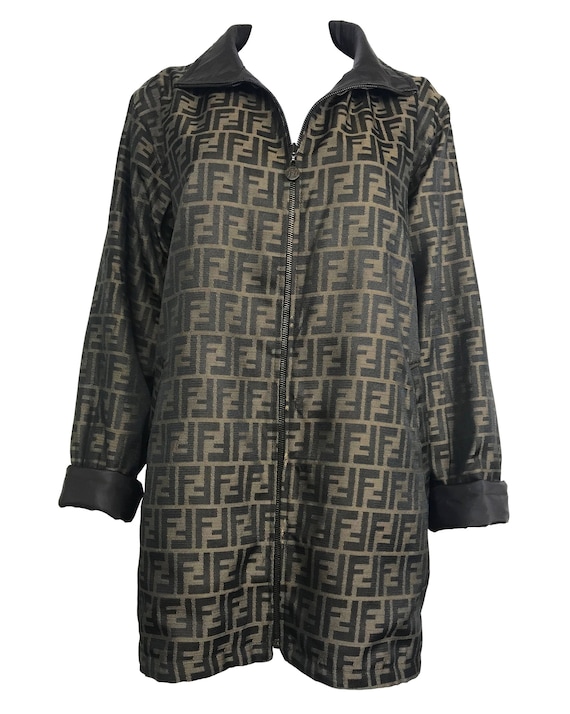 FENDI Zucca Coat Monogram FF Logo Print Vintage Reversible Zip