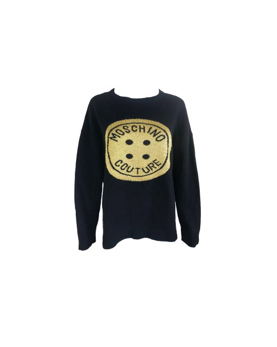 MOSCHINO Vintage 1990s Gold Logo Knit Sweater Mos… - image 1