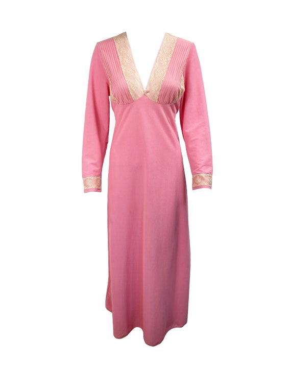 NORMAN HARTNELL Vintage 1970s Pink Lace Trim Maxi… - image 2