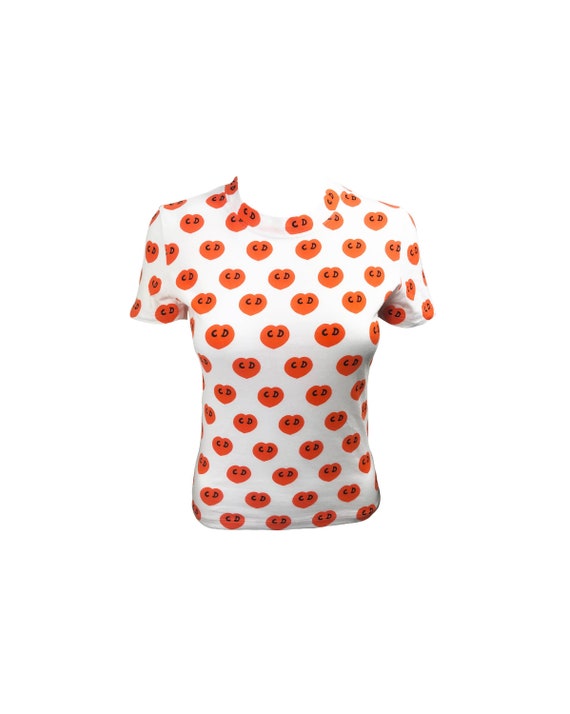 CHRISTIAN DIOR Vintage Heart Logo Top Orange Print