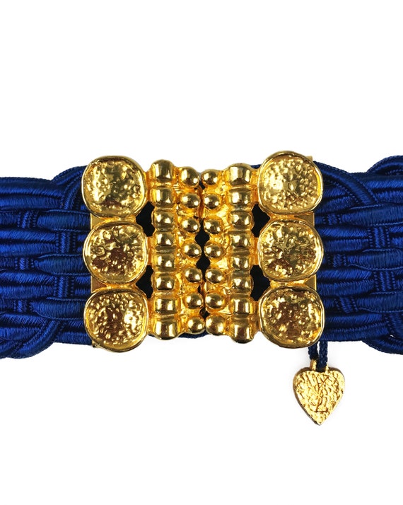 YVES SAINT LAURENT Rare 1980s Blue Elastic Ysl Heart Logo  display picture 2