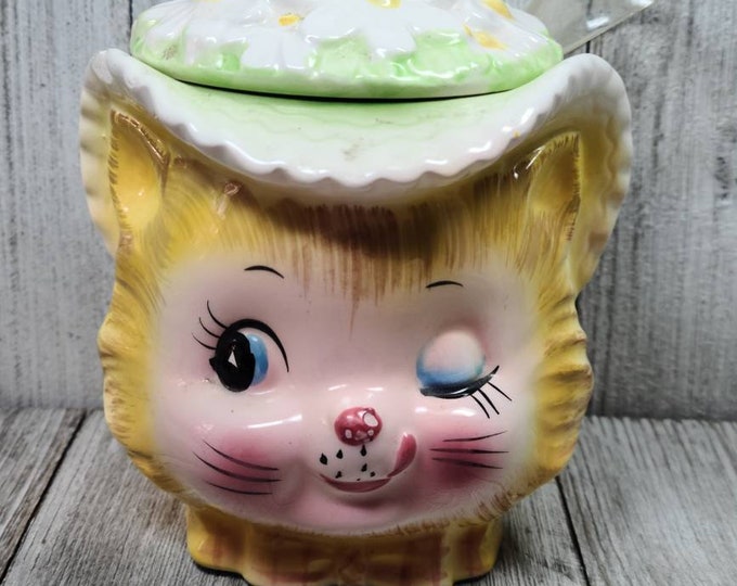 Vintage Enesco Winking Kitty Sugar Bowl, Enesco Winking Cat, Enesco
