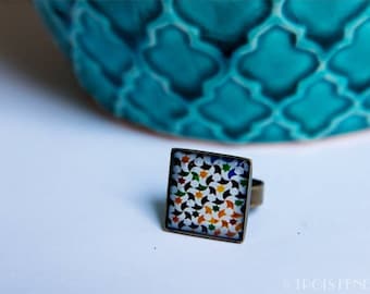 Ring Alhambra- 18mm - Mosaic of Colours Photography and Eco-resin - Gift for Christmas - Gift for her - Black Friday