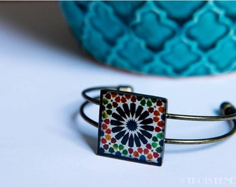 Ring Alhambra Mosaic -18mm- Ceramics Tiles Colours Photography Eco-resin - Christmas gift
