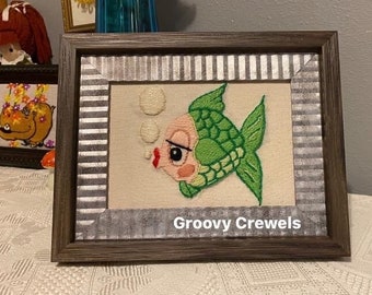 Crewel Chalkware Fish - Stitchery Embroidery Kit - Bubbles - Groovy Crewels