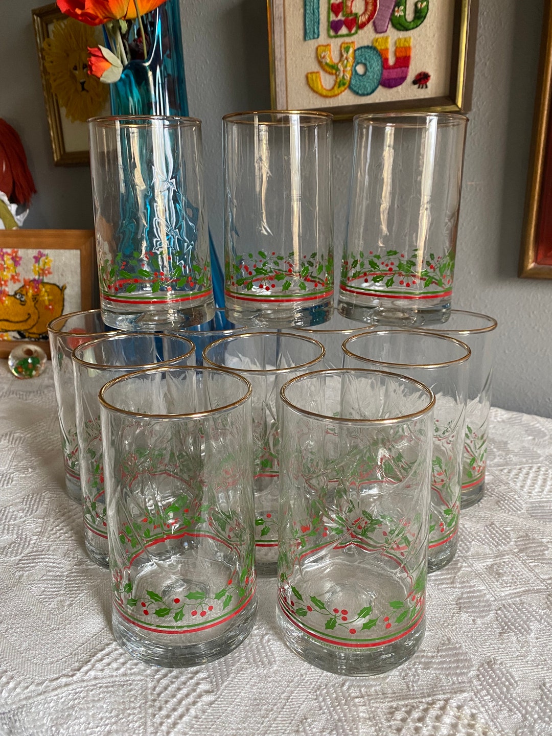 Set of 12 - Vintage Arby’s Christmas Libbey Drinking Tumblers Glasses ...