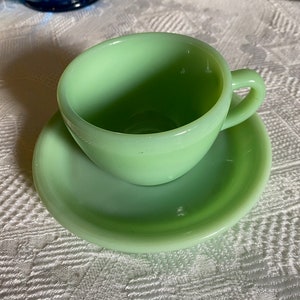 Vintage Fire King Jadeite Restaurant Ware Cup and Saucer - Heavy Duty