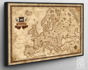 Canvas Map of Europe, Fantasy Europe map on canvas