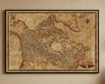 Poster Fantasykaart van Canada: cartografiedruk in middeleeuwse stijl