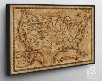 Canvas Map of USA, Fantasy US map on canvas