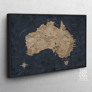 Leinwand Karte von Australien, Fantasy Australien Landkarte auf Keilrahmen