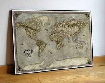 World map, fantasy style map, Illustrated world map, old world map