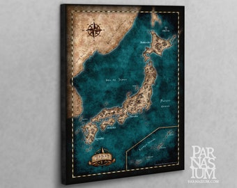 Canvas map of Japan, Fantasy Japan map on canvas