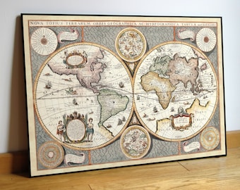 1642 Hemisphere World Map Reproduction: Vintage Style Print