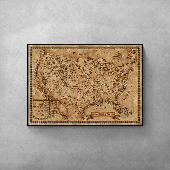 Fantasy USA Map: Vintage Style United States Art Print - Etsy