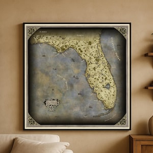 Fantasiekaart Florida: staatskunstdruk in vintagestijl – aanpasbaar met je persoonlijke inscriptie