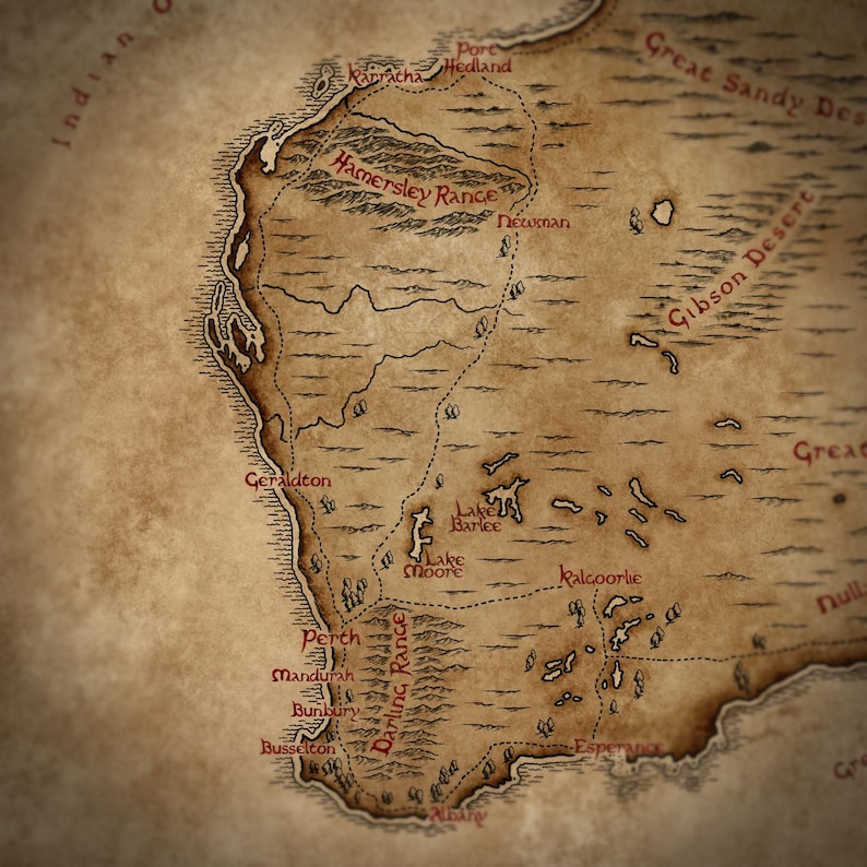 Fantasy Map of Australia: Vintage Style Wall Art - Etsy Australia