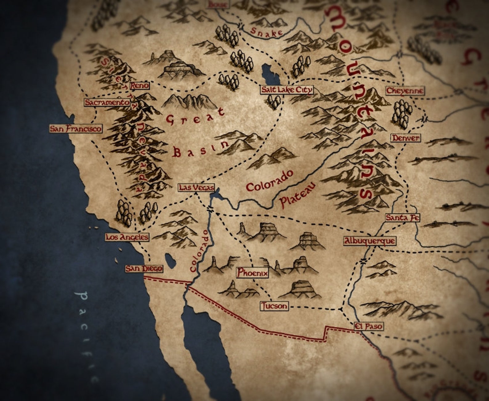 Fantasy Map of United States, USA Map Etsy