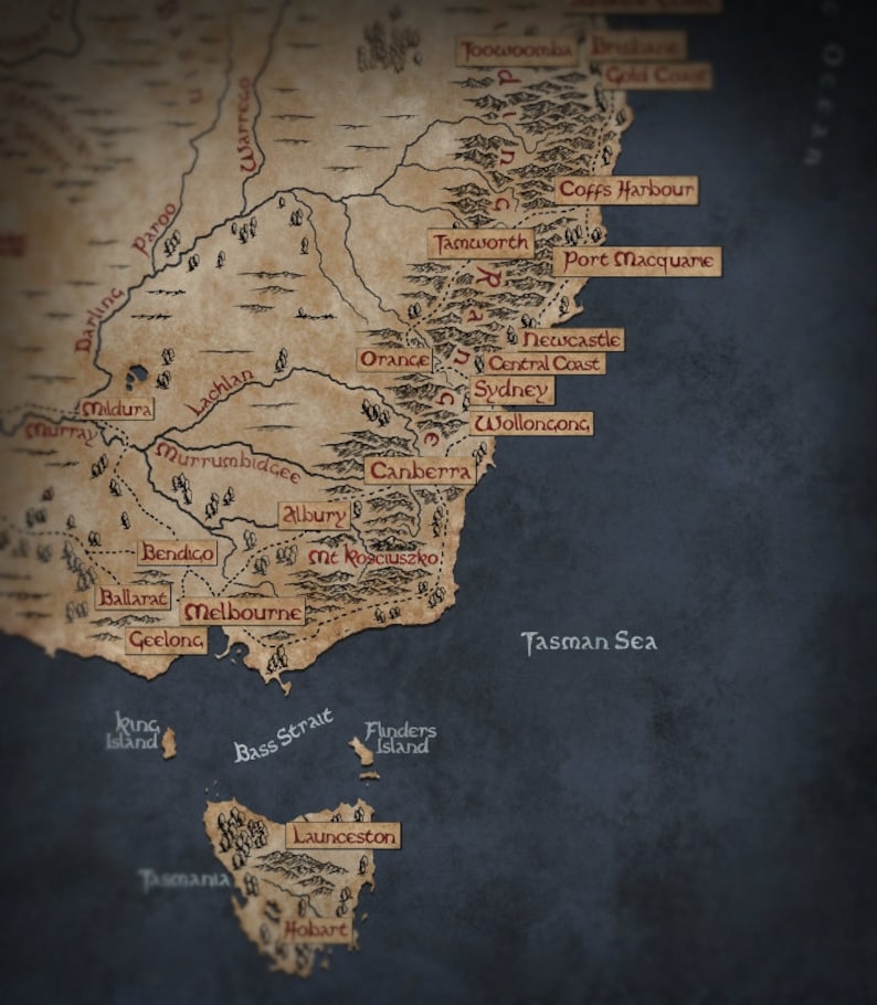 Fantasy Map of Australia Art Gift Australia Australia Map Etsy