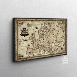 Canvas Map of Europe, Fantasy Europe map on canvas